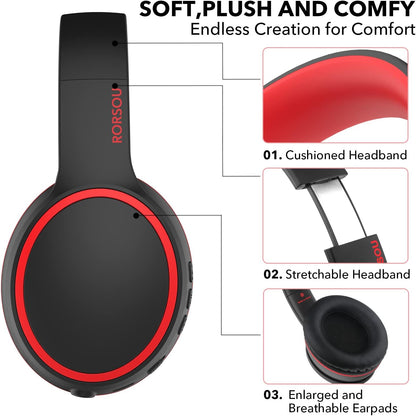 Bluetooth Wireless Headphones - Lightweight Over-Ear Design, 50H Playtime, Stereo Bass, Built-in Mic, Perfect for Travel and PC