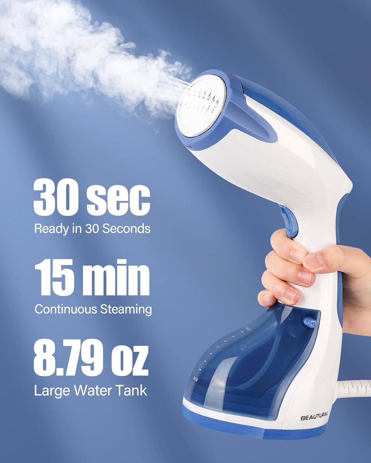 Handheld Clothes Steamer: Portable Handheld Garment Fabric Wrinkles Remover, Fast Heat-Up, Auto-Off, Large Water Tank"