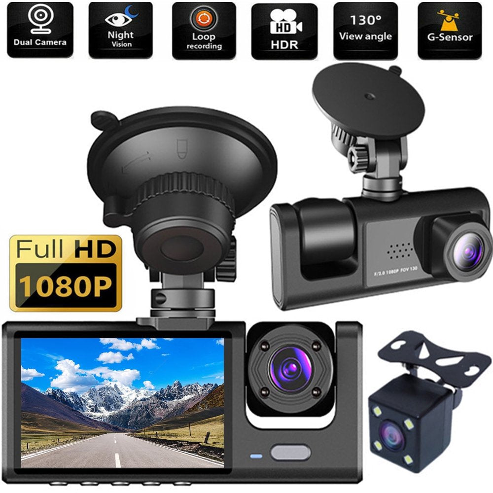 "Ultimate Protection on the Road: 3 Channel Full HD Dash Cam with Night Vision and Parking Monitor"