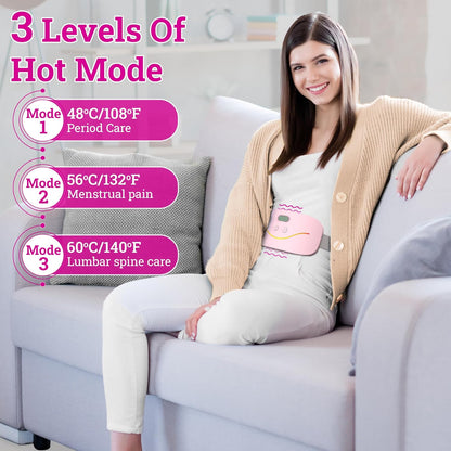 Portable Cordless Heating Pad for Menstrual Cramp Relief - 3 Heat Levels, 3 Massage Modes - Rechargeable & Fast Heating"